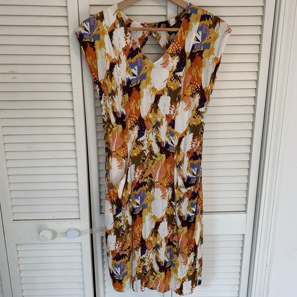 Maple by Some Odd Rubies Abstract Print Cutout Back Button Dress Pockets Sz 0